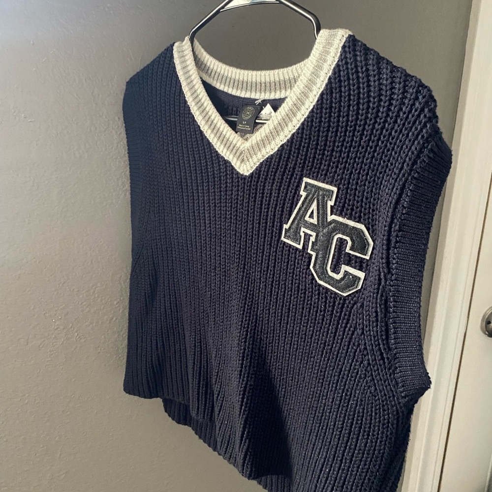 Urban Outfitters Navy and Cream V-Neck Sweater Vest